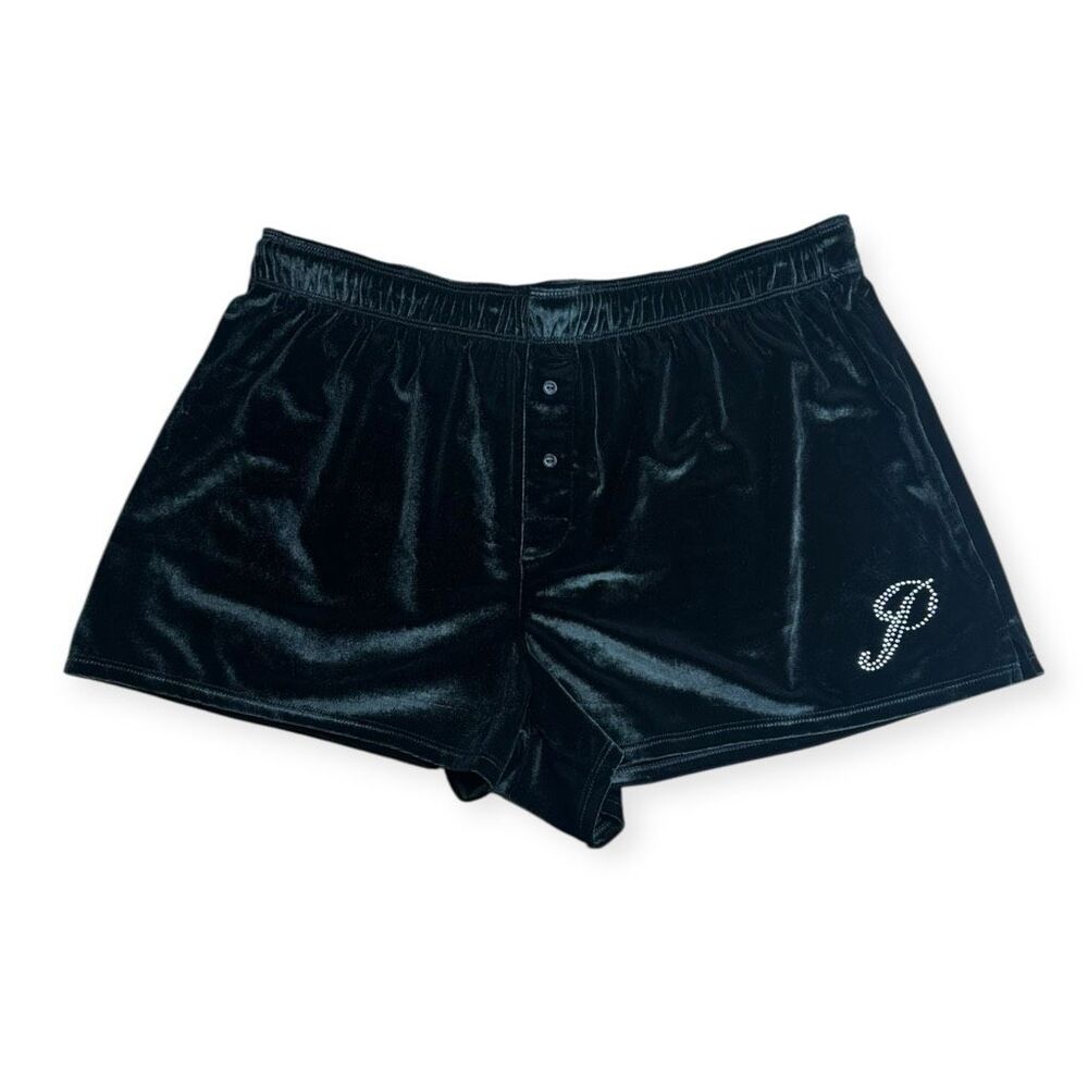 PINK VICTORIA’S SECRET Women’s Black Velour Velvet Sleep Shorts with Rhinestone - Picture 2 of 6